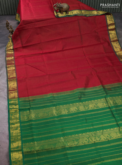 Silk cotton saree maroon and green with allover vairosi pattern and annam zari woven border