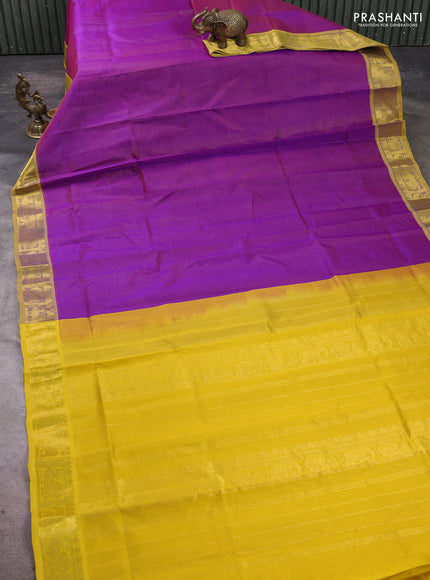 Silk cotton saree purple and mustard yellow with allover vairosi pattern and annam zari woven border