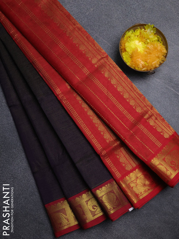 Silk cotton saree deep violet and maroon with allover vairosi pattern and annam zari woven border