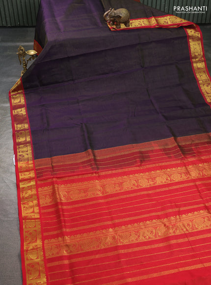 Silk cotton saree deep violet and maroon with allover vairosi pattern and annam zari woven border
