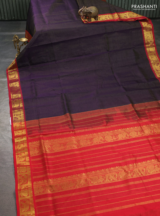 Silk cotton saree deep violet and maroon with allover vairosi pattern and annam zari woven border