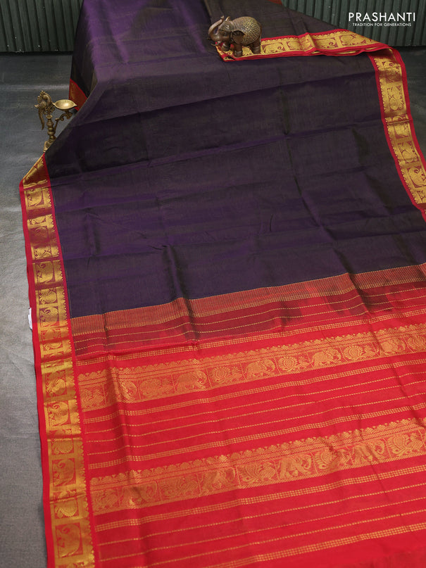 Silk cotton saree deep violet and maroon with allover vairosi pattern and annam zari woven border