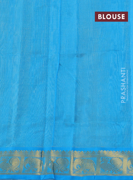 Silk cotton saree pista green and cs blue with allover vairosi pattern and annam zari woven border