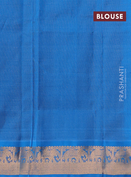 Silk cotton saree coffee brown and cs blue with allover vairosi pattern & buttas and elephant zari woven border