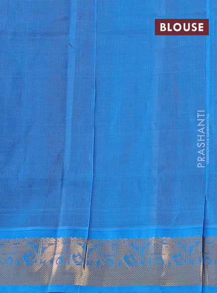 Silk cotton saree maroon and cs blue with allover vairosi pattern & buttas and elephant zari woven border