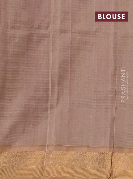 Silk cotton saree purple and sandal with allover vairosi pattern & buttas and elephant zari woven border