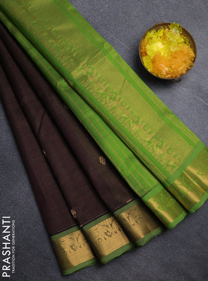 Silk cotton saree wine shade and light green with allover vairosi pattern & buttas and elephant zari woven border