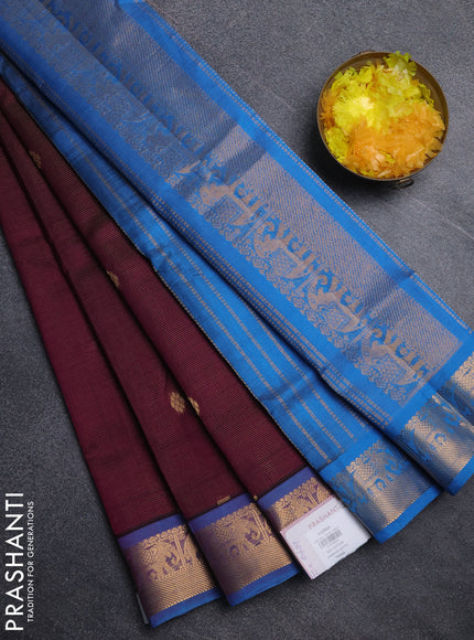 Silk cotton saree deep purple and cs blue with allover vairosi pattern & buttas and elephant zari woven border