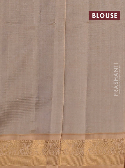 Silk cotton saree peacock blue and sandal with allover vairosi pattern & buttas and elephant zari woven border