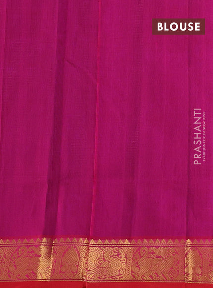 Silk cotton saree blue and pink with allover vairosi pattern & buttas and annam zari woven border