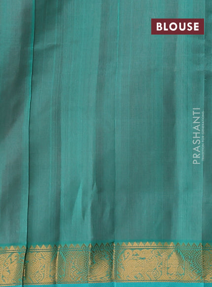 Silk cotton saree peach shade and teal green with allover vairosi pattern & buttas and annam zari woven border