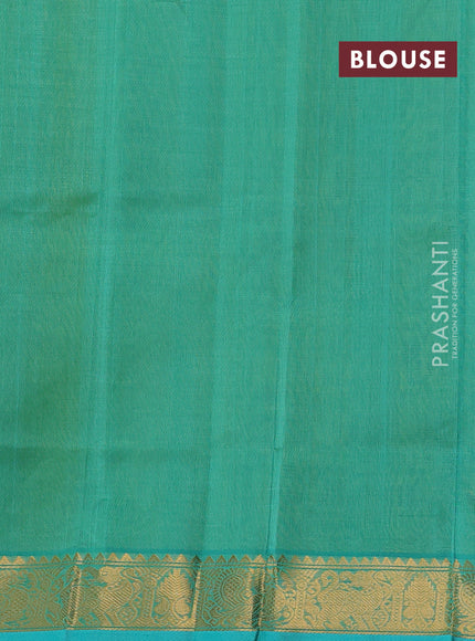 Silk cotton saree lime green and teal green with allover vairosi pattern & buttas and annam zari woven border