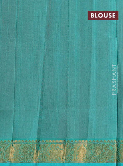 Silk cotton saree candy pink and teal green with allover vairosi pattern & buttas and annam zari woven border