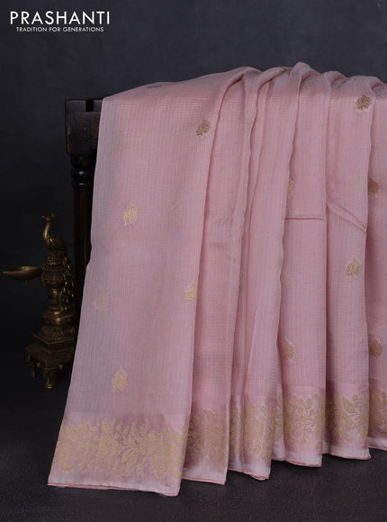 Silk kota saree mild peach pink with zari woven buttas and floral zari woven border