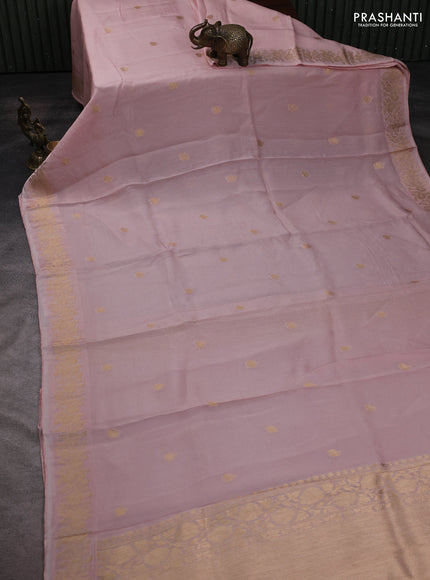Silk kota saree mild peach pink with zari woven buttas and floral zari woven border