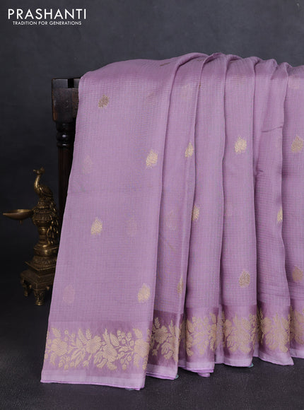 Silk kota saree lavender with zari woven buttas and floral zari woven border