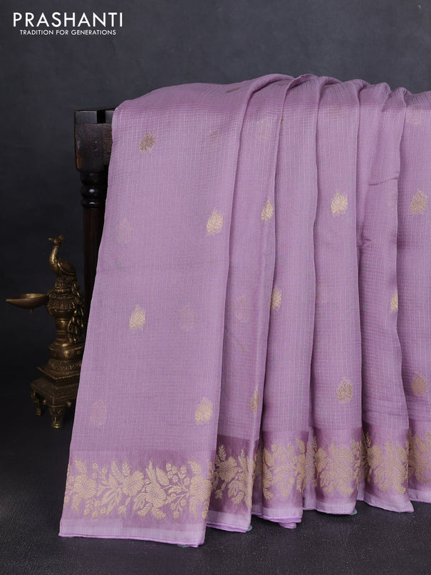 Silk kota saree lavender with zari woven buttas and floral zari woven border