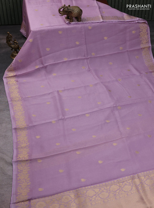 Silk kota saree lavender with zari woven buttas and floral zari woven border