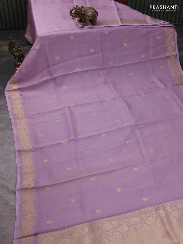 Silk kota saree lavender with zari woven buttas and floral zari woven border