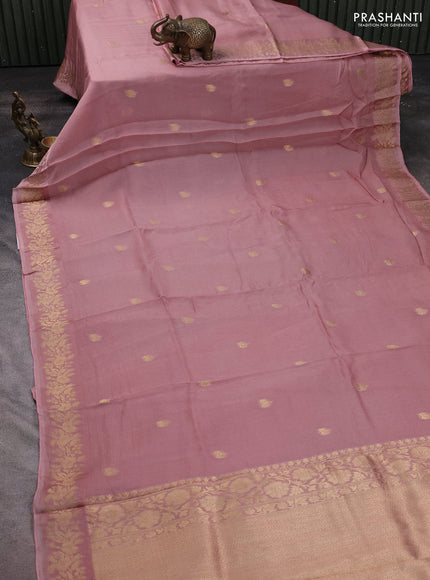 Silk kota saree mild peach pink with zari woven buttas and floral zari woven border