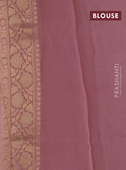 Silk kota saree mild peach pink with zari woven buttas and floral zari woven border