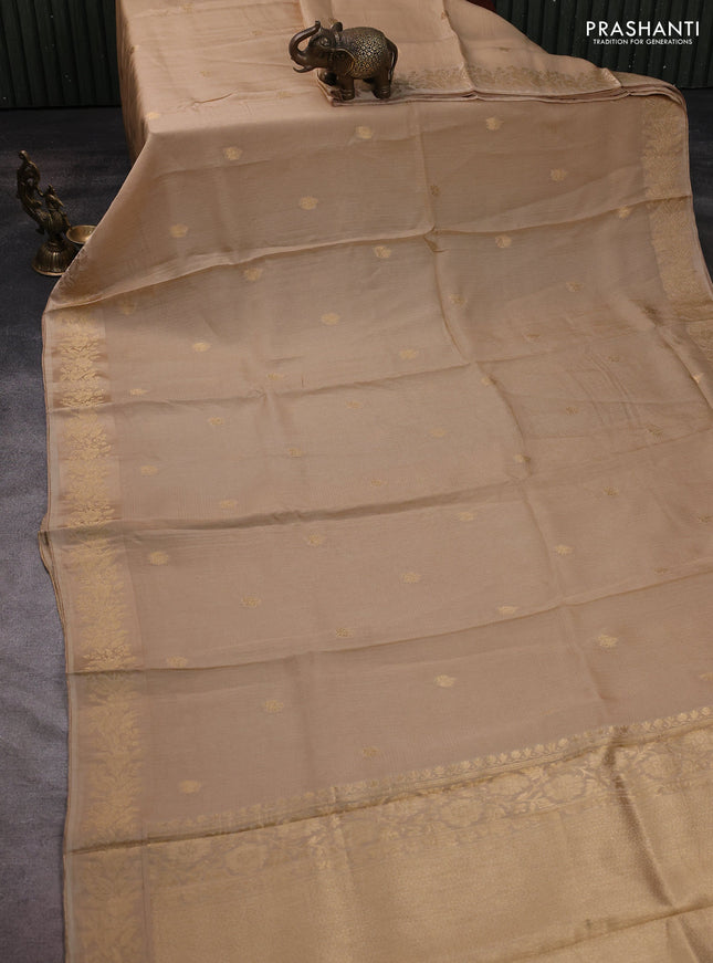 Silk kota saree sandal with zari woven buttas and floral zari woven border