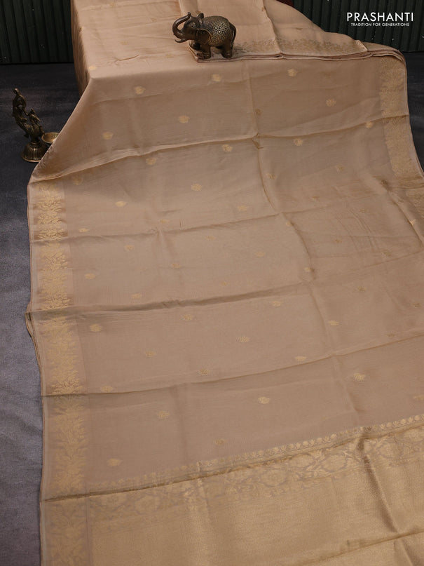 Silk kota saree sandal with zari woven buttas and floral zari woven border