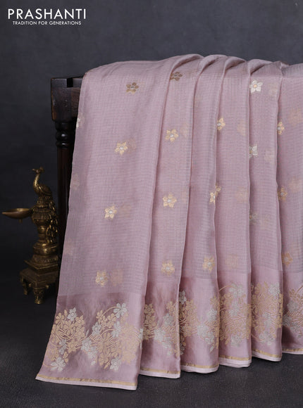 Silk kota saree pastel pink shade with zari woven buttas and floral zari woven border