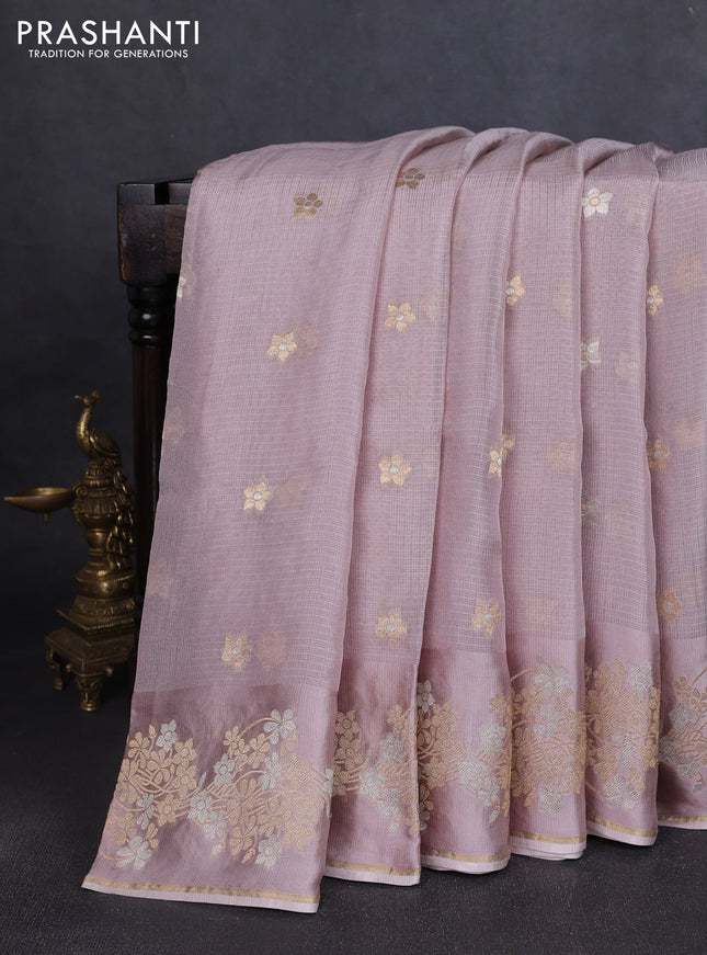 Silk kota saree pastel pink shade with zari woven buttas and floral zari woven border