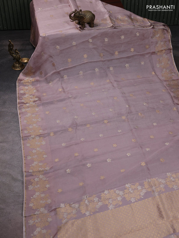 Silk kota saree pastel pink shade with zari woven buttas and floral zari woven border