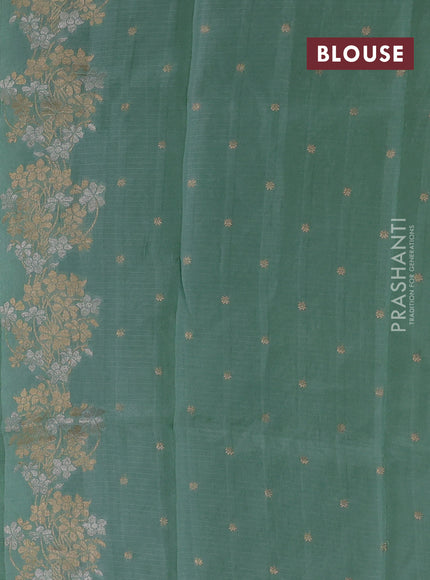 Silk kota saree teal green with zari woven buttas and floral zari woven border