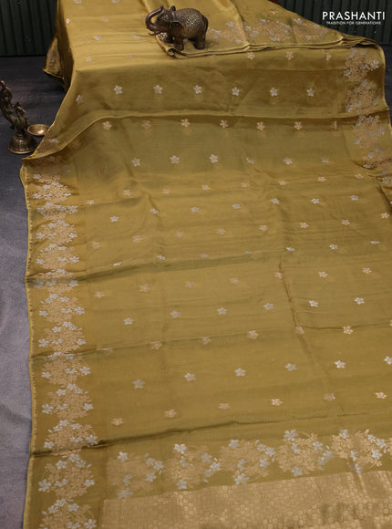 Silk kota saree lime green with zari woven buttas and floral zari woven border