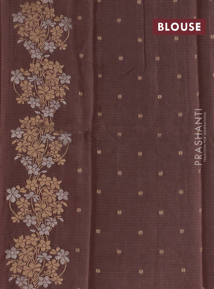 Silk kota saree pastel brown with zari woven buttas and floral zari woven border