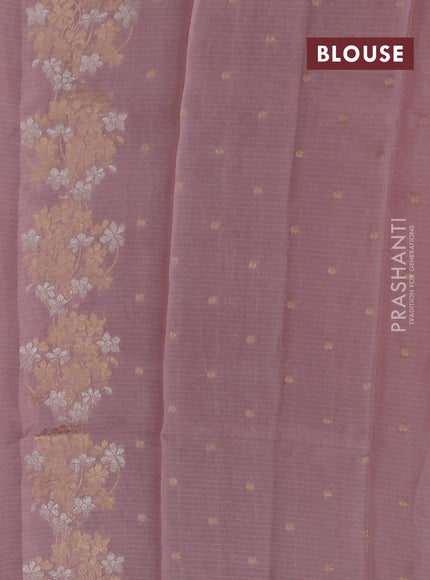 Silk kota saree pastel peach pink with zari woven buttas and floral zari woven border