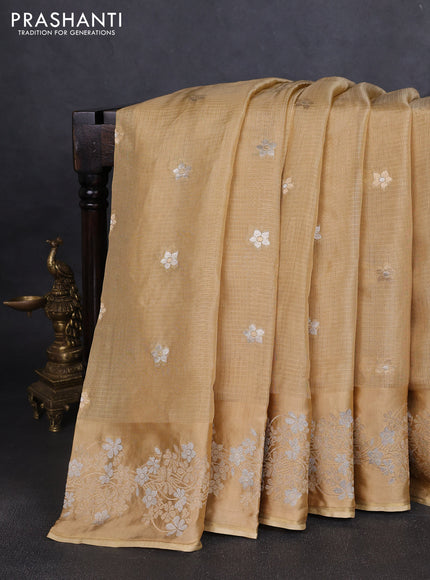 Silk kota saree sandal with zari woven buttas and floral zari woven border