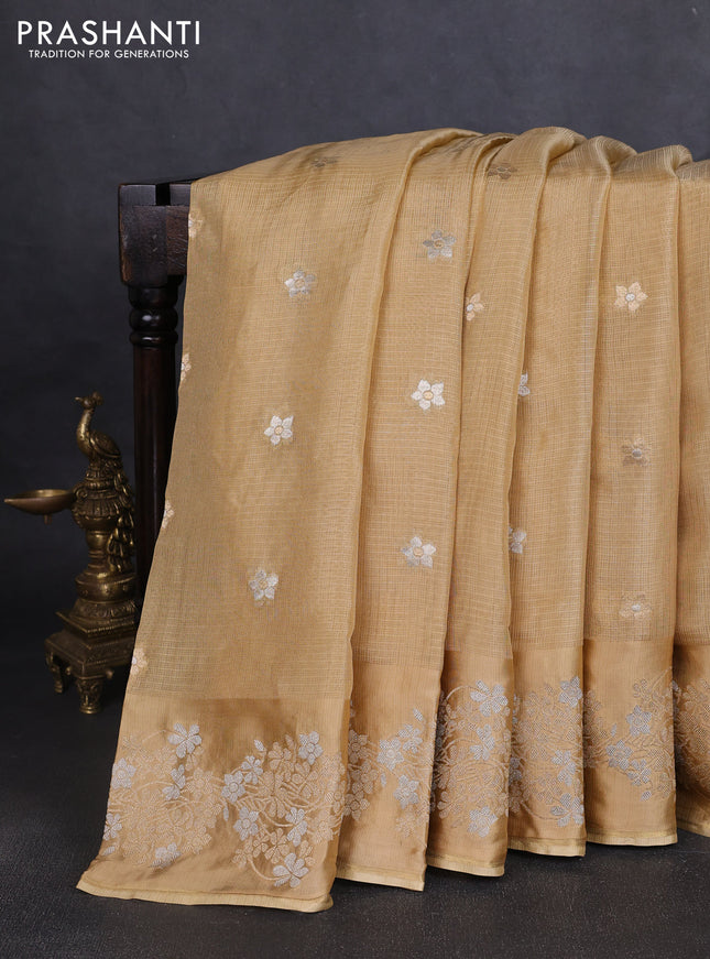 Silk kota saree sandal with zari woven buttas and floral zari woven border