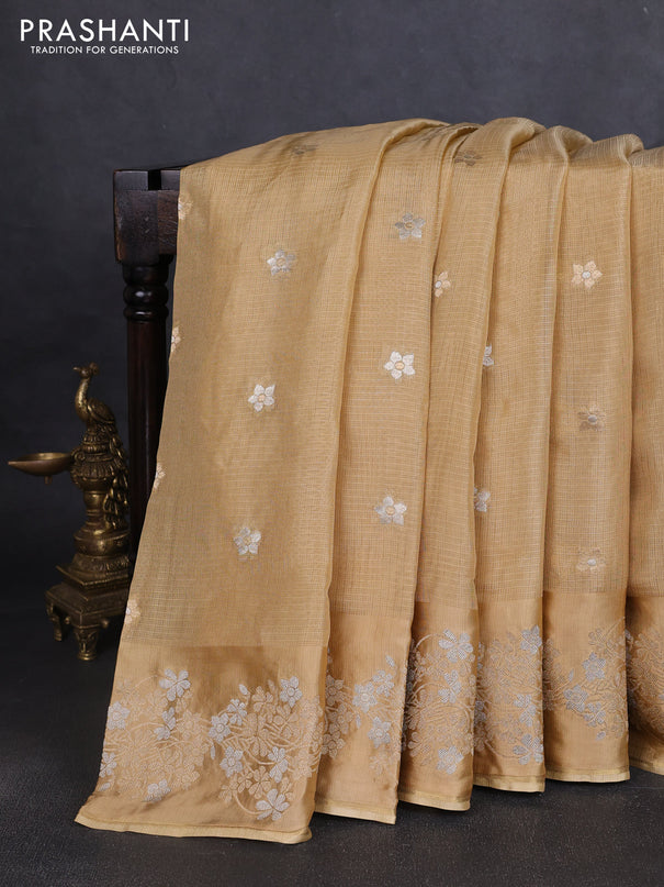 Silk kota saree sandal with zari woven buttas and floral zari woven border