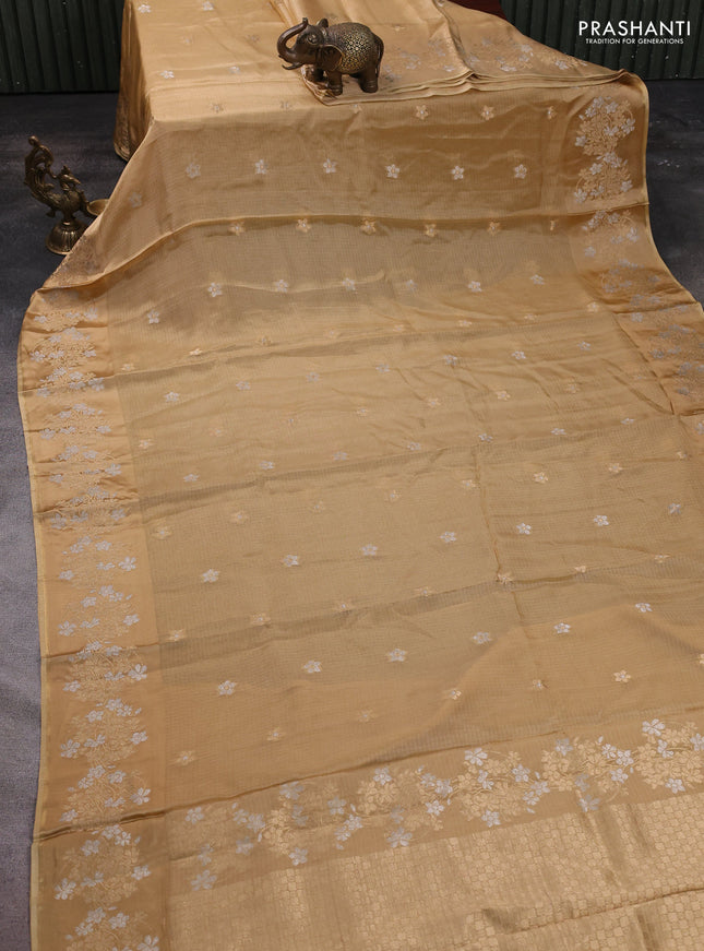 Silk kota saree sandal with zari woven buttas and floral zari woven border