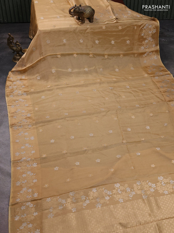 Silk kota saree sandal with zari woven buttas and floral zari woven border