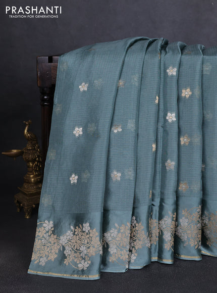 Silk kota saree pastel blue with zari woven buttas and floral zari woven border