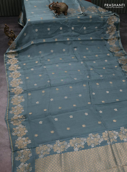 Silk kota saree pastel blue with zari woven buttas and floral zari woven border