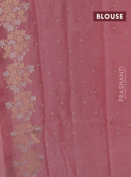 Silk kota saree peach pink with zari woven buttas and floral zari woven border