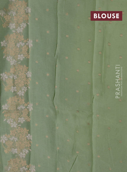 Silk kota saree pista green with zari woven buttas and floral zari woven border