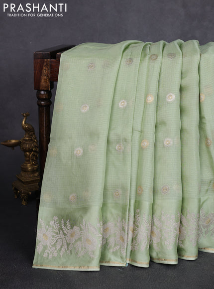 Silk kota saree pastel green with zari woven buttas and zari woven border