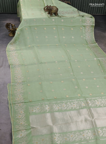 Silk kota saree pastel green with zari woven buttas and zari woven border