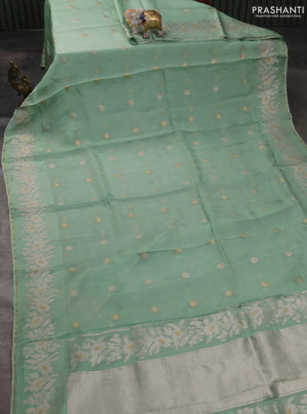 Silk kota saree pista green with zari woven buttas and zari woven border