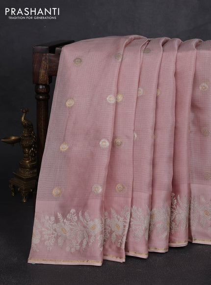 Silk kota saree pastel pink with zari woven buttas and zari woven border