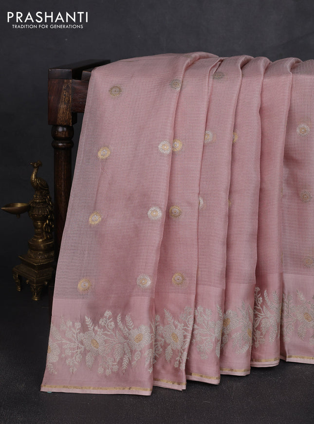Silk kota saree pastel pink with zari woven buttas and zari woven border