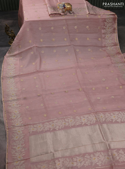 Silk kota saree pastel pink with zari woven buttas and zari woven border
