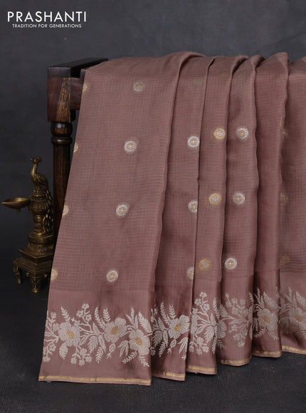 Silk kota saree brown with zari woven buttas and zari woven border